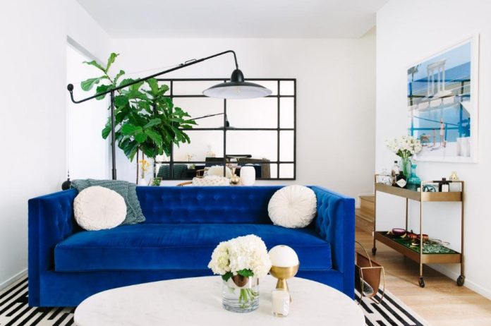 διθέσιος καναπές μπλε σαλόνι τέλειο καναπέ