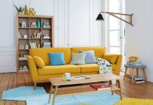 σαλόνι κίτρινος καναπές έπιπλα φοιτητικό σπίτι