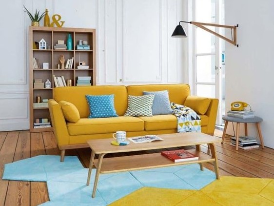 σαλόνι κίτρινος καναπές έπιπλα φοιτητικό σπίτι