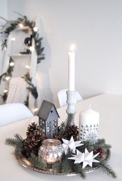 δίσκος κεριά σπιτάκι τάσεις χριστουγεννιάτικη διακόσμηση