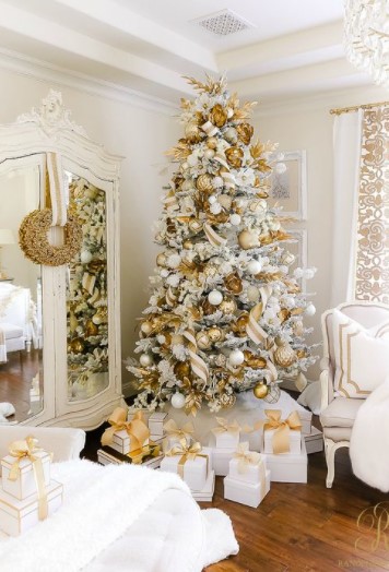 χρυσό λευκό δέντρο τάσεις χριστουγεννιάτικη διακόσμηση