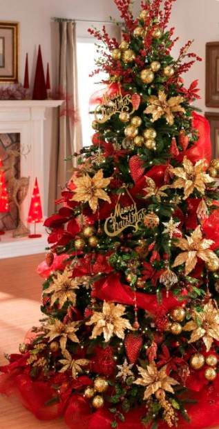 κόκκινο χρυσό δέντρο χριστουγεννιάτικοι χρωματικοί συνδυασμοί