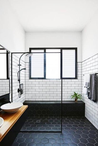μοντέρνο μπάνιο μαύρο πλακάκι