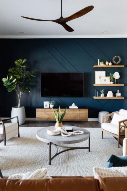 μπλε τοίχος σαλόνι χρώματα τοίχου μικρούς χώρους