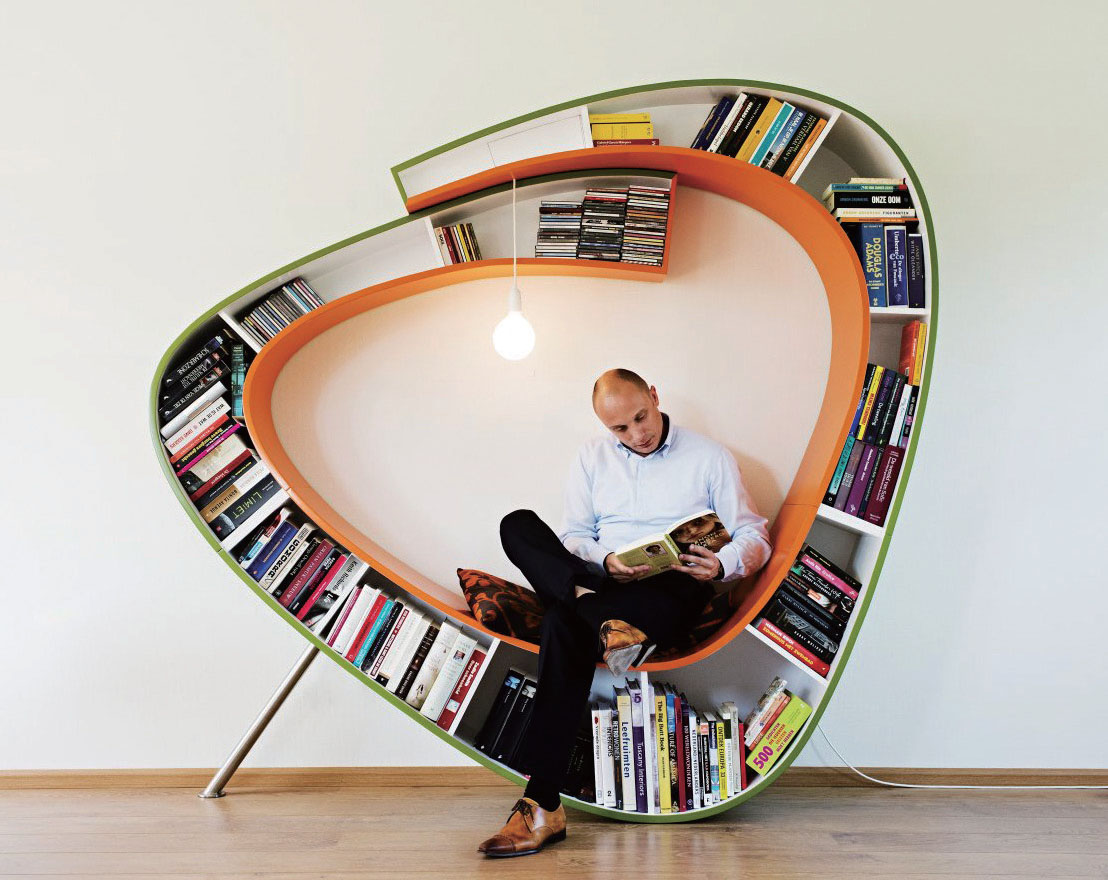 Ιδέες για ράφια βιβλιοθήκης μαζί με κάθισμα