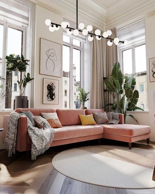 σαλόνι ροζ καναπές