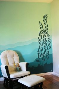τιρκουαζ τοιχογραφια φυτα σαλονι