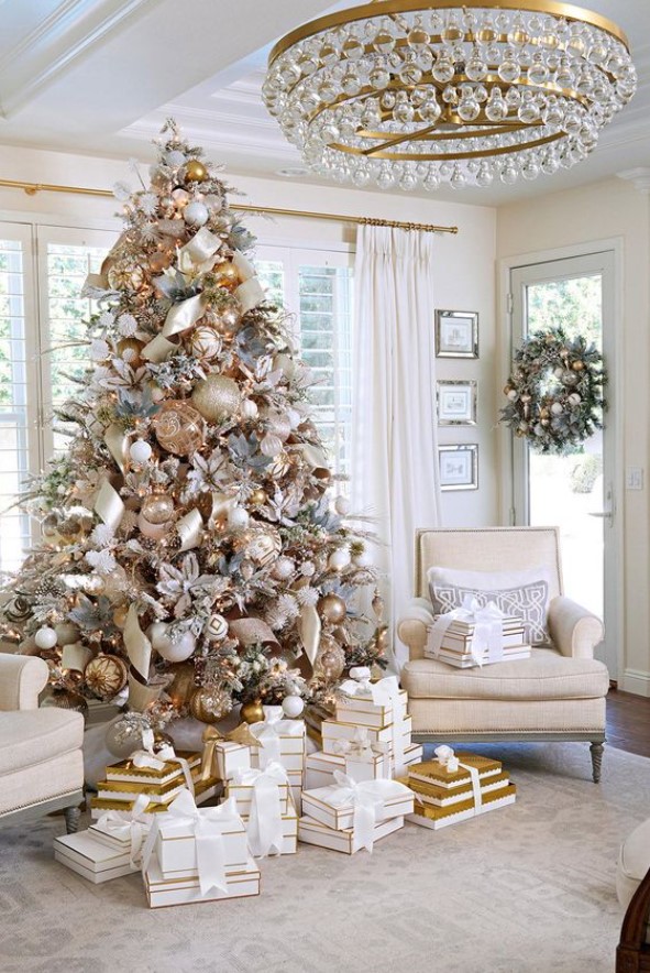 χριστουγεννιάτικο δέντρο λευκό χρυσό