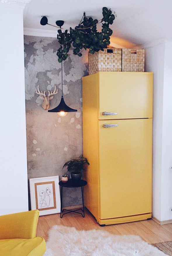 κίτρινο ψυγείο καλάθια