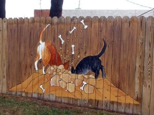 όμορφος φράχτης με ζωγραφιά σκύλος και γάτα