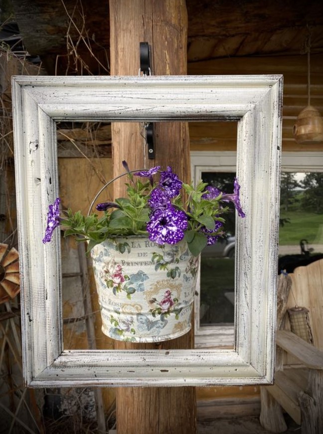 ξύλινη κορνίζα κήπος λουλούδι διακόσμηση κήπου vintage
