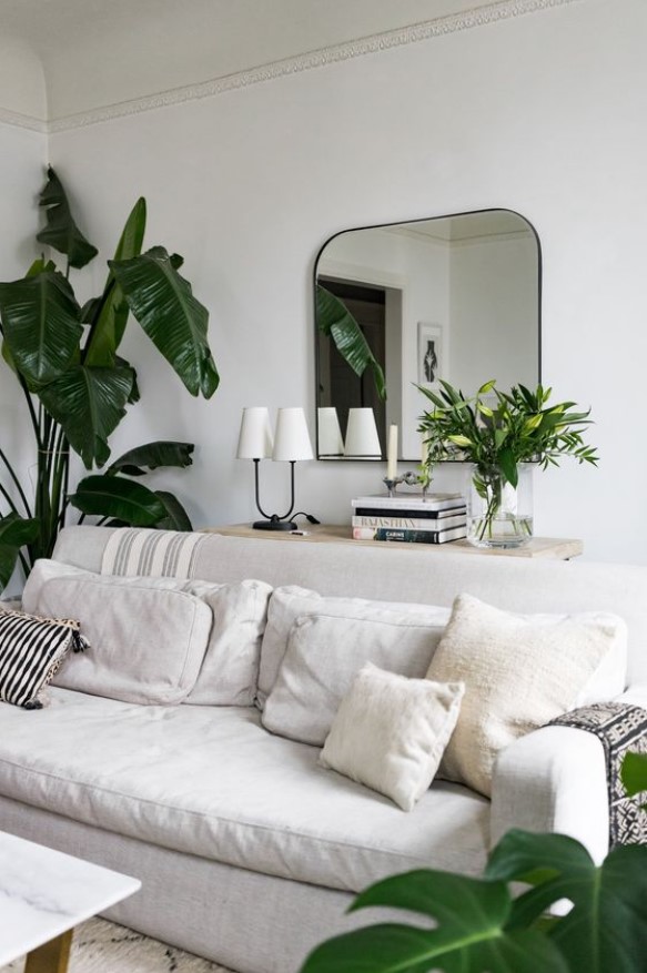 λευκός καναπές φυτά σαλόνι
